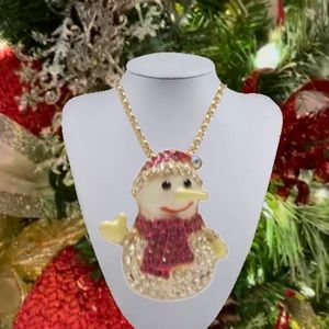 ROSE PINK SCARF CRYSTAL SNOWMAN NECKLACE